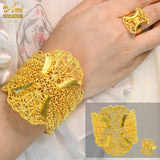 Nigerian Adjustable Bangles With Ring For Women African Plated Bracelets
