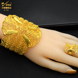 Nigerian Adjustable Bangles With Ring For Women African Plated Bracelets