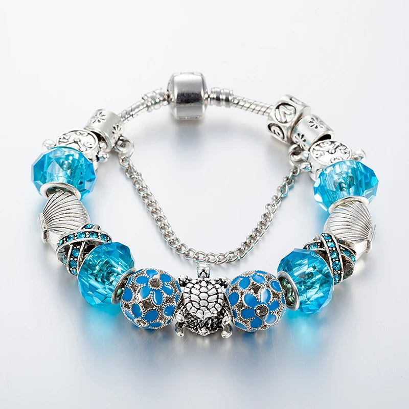 Sea Turtles Charm Bracelets Crystal Beads B16058