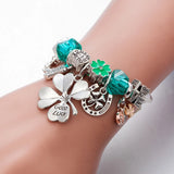 Adjustable Lobster Clasps Green Beaded Charms Bracelet