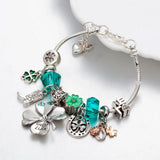 Adjustable Lobster Clasps Green Beaded Charms Bracelet