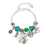 Adjustable Lobster Clasps Green Beaded Charms Bracelet
