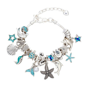 Adjustable Sea Animals Beaded Charms Bracelet for Women