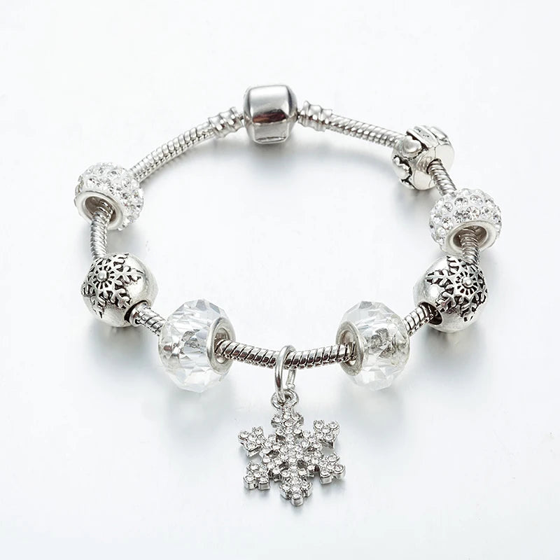 Snowflake Charm Bracelet Beads Chain Christmas Party Women