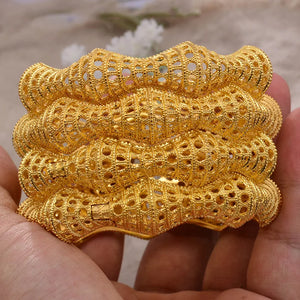 4Pcs 24K Ethiopian Bangles for Women Wedding Bride Jewelry Middle East African