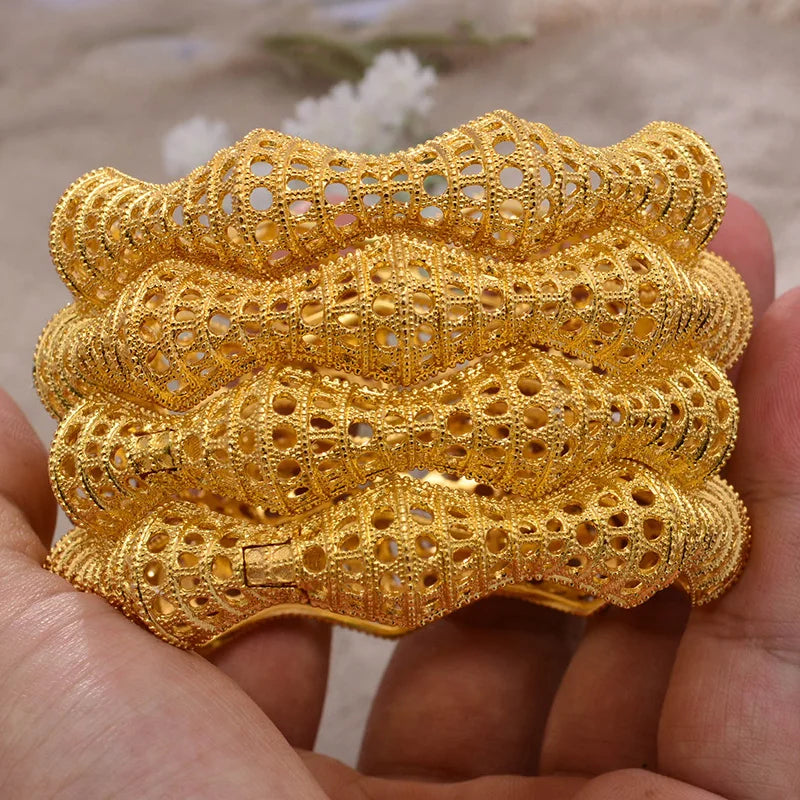 4Pcs 24K Ethiopian Bangles for Women Wedding Bride Jewelry Middle East African