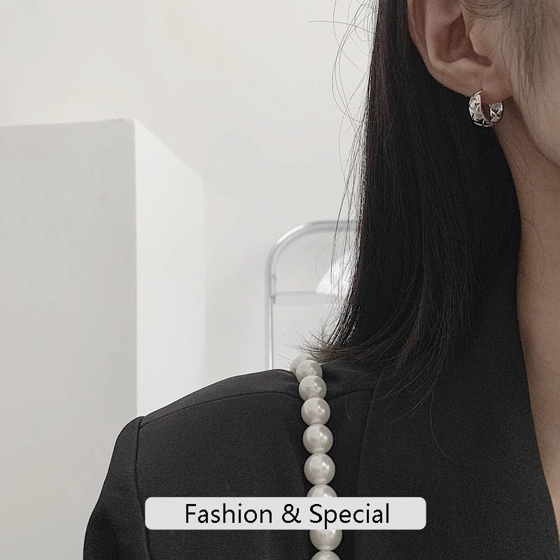 925 Silver Ins Style Wind Face Diamond Cross Grain Stud Earrings Mini Earrings