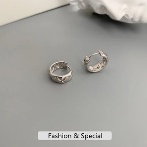 925 Silver Ins Style Wind Face Diamond Cross Grain Stud Earrings Mini Earrings