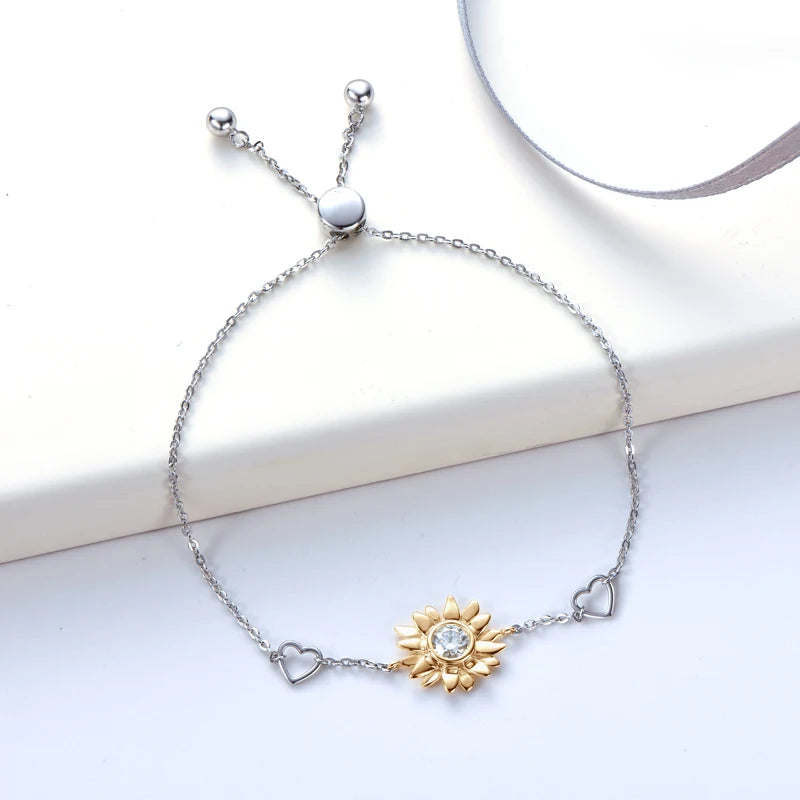 5mm Moissanite Sunflower Heart Shape Bracelet 925 Sterling Silver