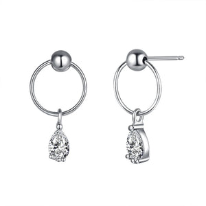 925 Silver Circle Pear Drop Earring Dangle Women Engagement Wedding Party