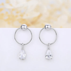 925 Silver Circle Pear Drop Earring Dangle Women Engagement Wedding Party