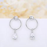 925 Silver Circle Pear Drop Earring Dangle Women Engagement Wedding Party