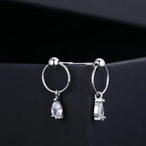 925 Silver Circle Pear Drop Earring Dangle Women Engagement Wedding Party