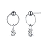 925 Silver Circle Pear Drop Earring Dangle Women Engagement Wedding Party