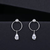 925 Silver Circle Pear Drop Earring Dangle Women Engagement Wedding Party