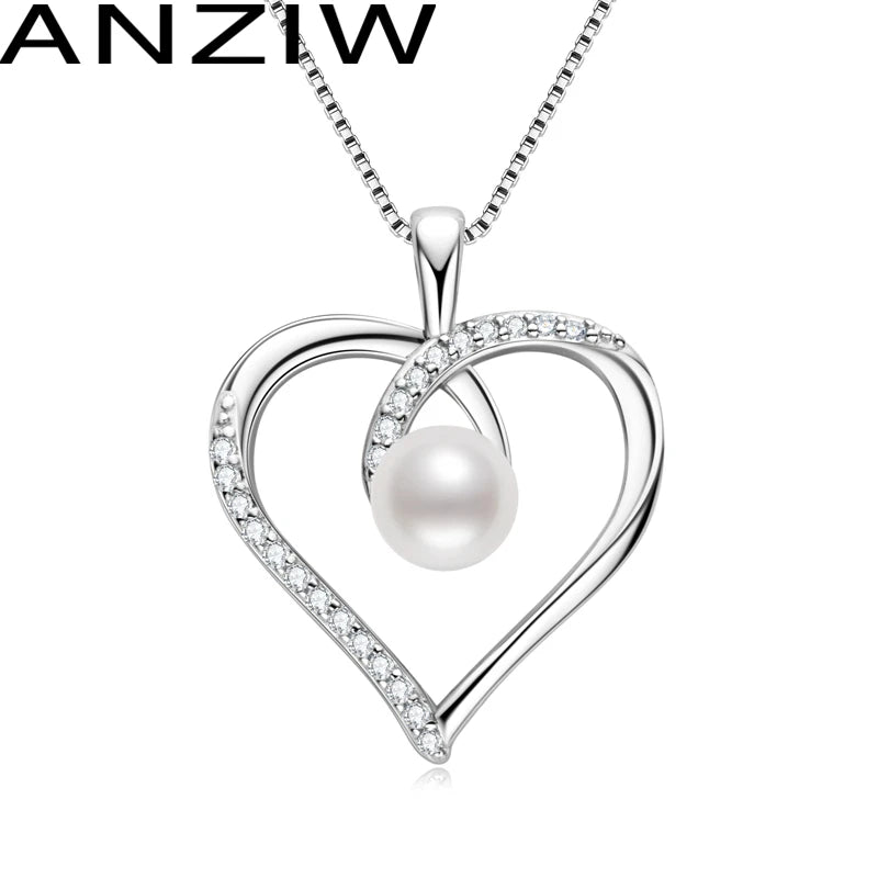 925 Silver Freshwater Pearl Heart Pendant Necklace