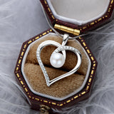 925 Silver Freshwater Pearl Heart Pendant Necklace