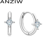 925 Silver Princess Cut CZ Hoop Earrings for Women