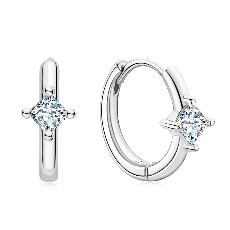 925 Silver Princess Cut CZ Hoop Earrings for Women