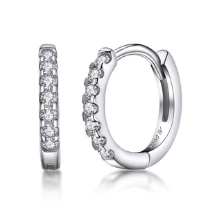 925 Silver CZ Row Drill Hoop Earrings for Women
