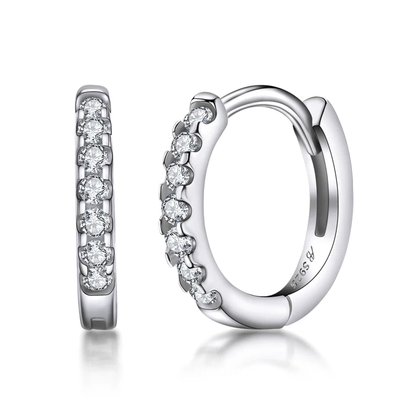 925 Silver CZ Row Drill Hoop Earrings for Women