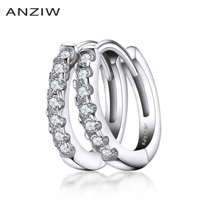925 Silver CZ Row Drill Hoop Earrings for Women