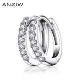 925 Silver CZ Row Drill Hoop Earrings for Women