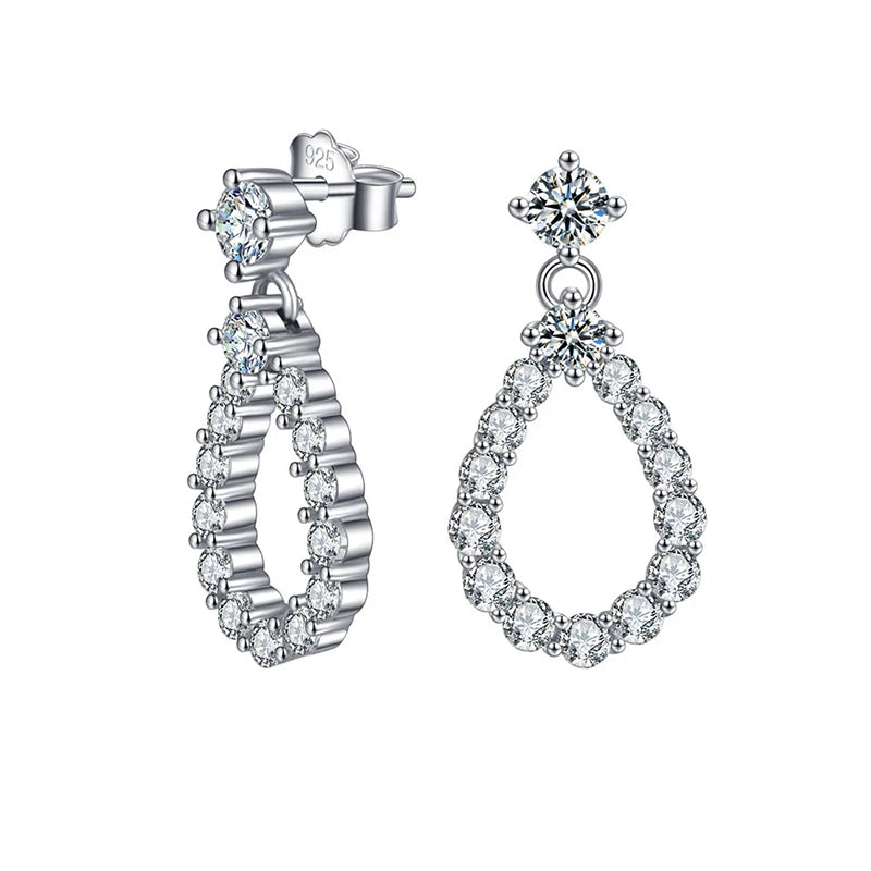 925 Silver Teardrop CZ Stud Earring Women Engagement Wedding Party