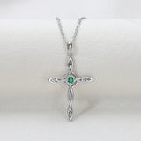 Green CZ Cross Pendant Necklace 925 Silver