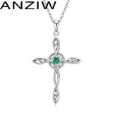 Green CZ Cross Pendant Necklace 925 Silver