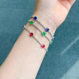 Lab Created Emerald Bracelet - Sterling Silver Cushion Cut for Women