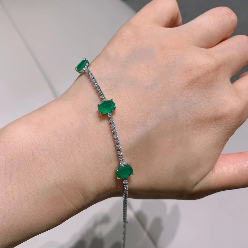 Sterling Silver Oval Cut Emerald Ruby Bracelet