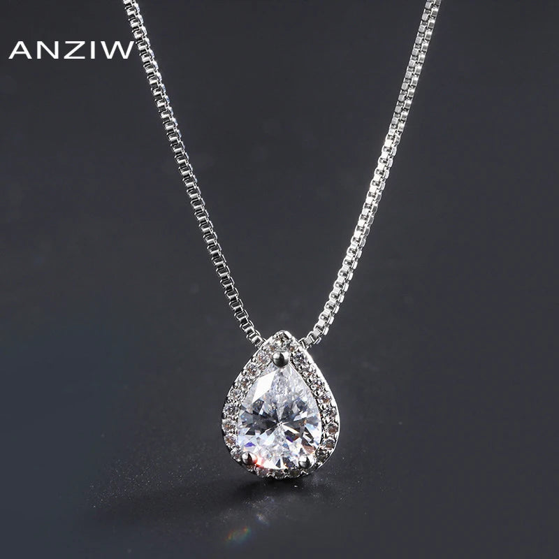 Vintage Pear Cut SONA Diamond Pendant Necklace for Women