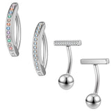 925 Sliver T Shape Belly Button Ring Zircon Navel Piercing Barbell