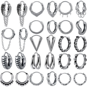 Punk Chain Hoop Earring Stainless Steel Round Piercing Jewelry
