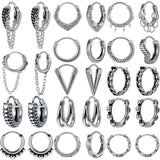 Punk Chain Hoop Earring Stainless Steel Round Piercing Jewelry