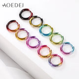 Rainbow Circle Hoop Earrings Stainless Steel Punk Jewelry 2Pcs