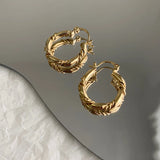 French Retro Metal Twist Thread Hoop Earrings Ear Buckle for Female Jewelry