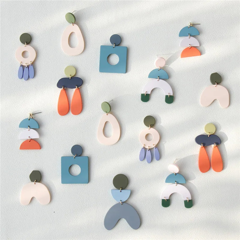 Korea Vintage Geometric Big Earrings Acrylic Dangle Drop Earrings
