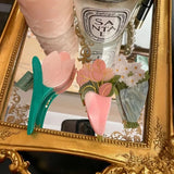Vintage Pink Green Acrylic Flower Hair Claw Tulip Hairpin