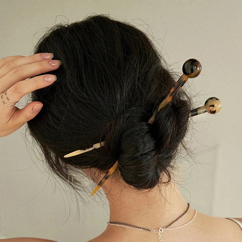 Retro Multicolor Resin Imitated-pearl Hairpin for Women Hair Styling