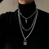 Hip Hop Long Chain Cross Pendant Necklace Set