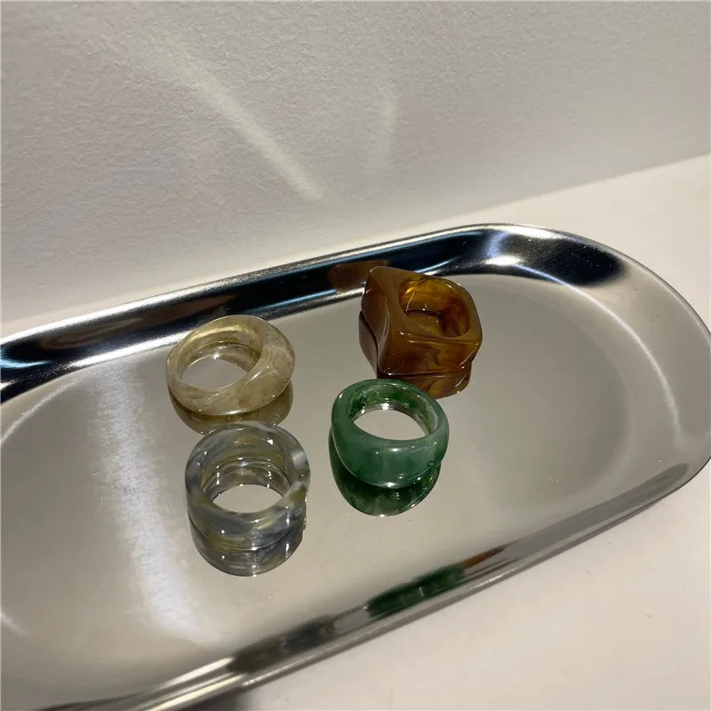 4PCS/SET Transparent Resin Rings Acrylic Geometric Ring Women Gift Jewelry