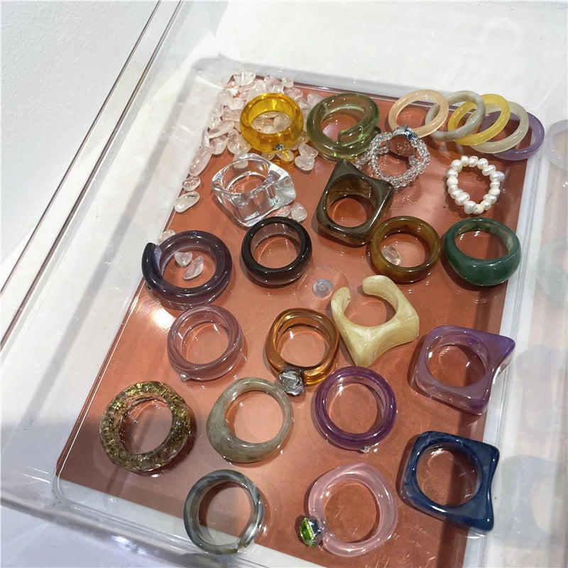 4PCS/SET Transparent Resin Rings Acrylic Geometric Ring Women Gift Jewelry