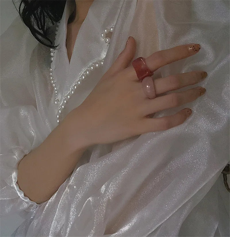 4PCS/SET Transparent Resin Rings Acrylic Geometric Ring Women Gift Jewelry