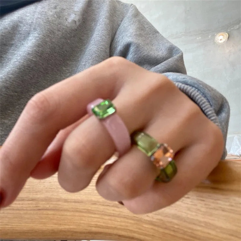 4PCS/SET Transparent Resin Rings Acrylic Geometric Ring Women Gift Jewelry