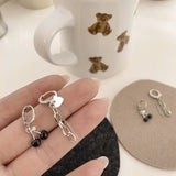 4PCS Silver Tassel Chain Love Earring Geometric Cherry Hoop Jewelry