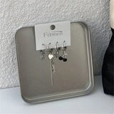 4PCS Silver Tassel Chain Love Earring Geometric Cherry Hoop Jewelry