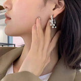 Autumn S925 Vintage Silver Arc Pearl Hoop Earrings