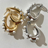 Autumn S925 Vintage Silver Arc Pearl Hoop Earrings